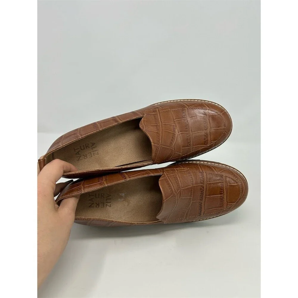 Naturalizer Darry Women's Loafer Slip-On Brown Croc Embossed Lug Sole Size 9.5W